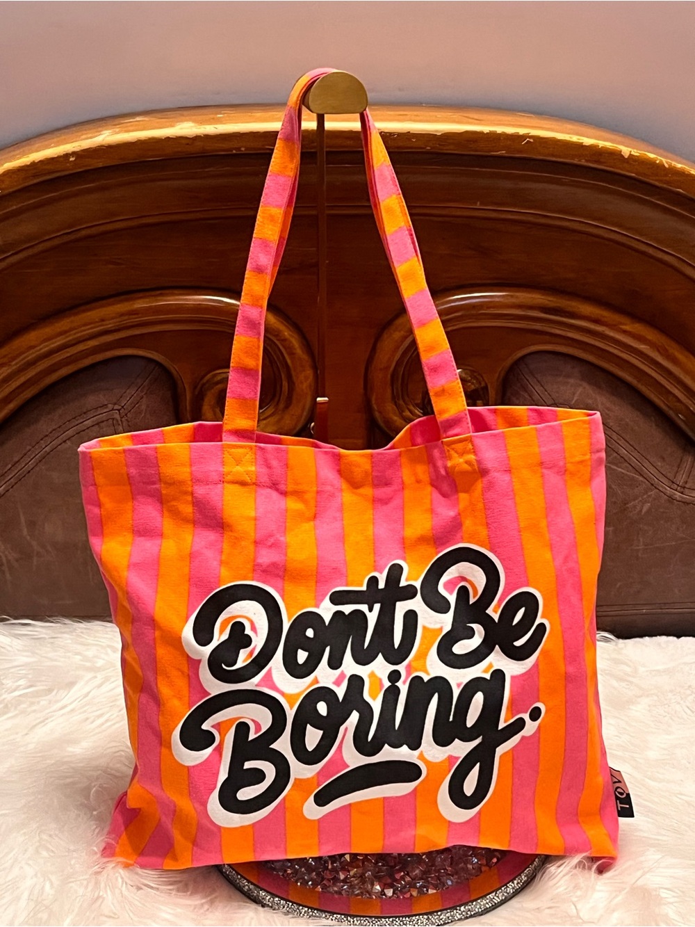 TOV Pink & Orange Striped "Don't Be Boring" Tote